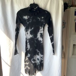 Fashion Nova Black & White Tie Dyed Ribbed Dress S